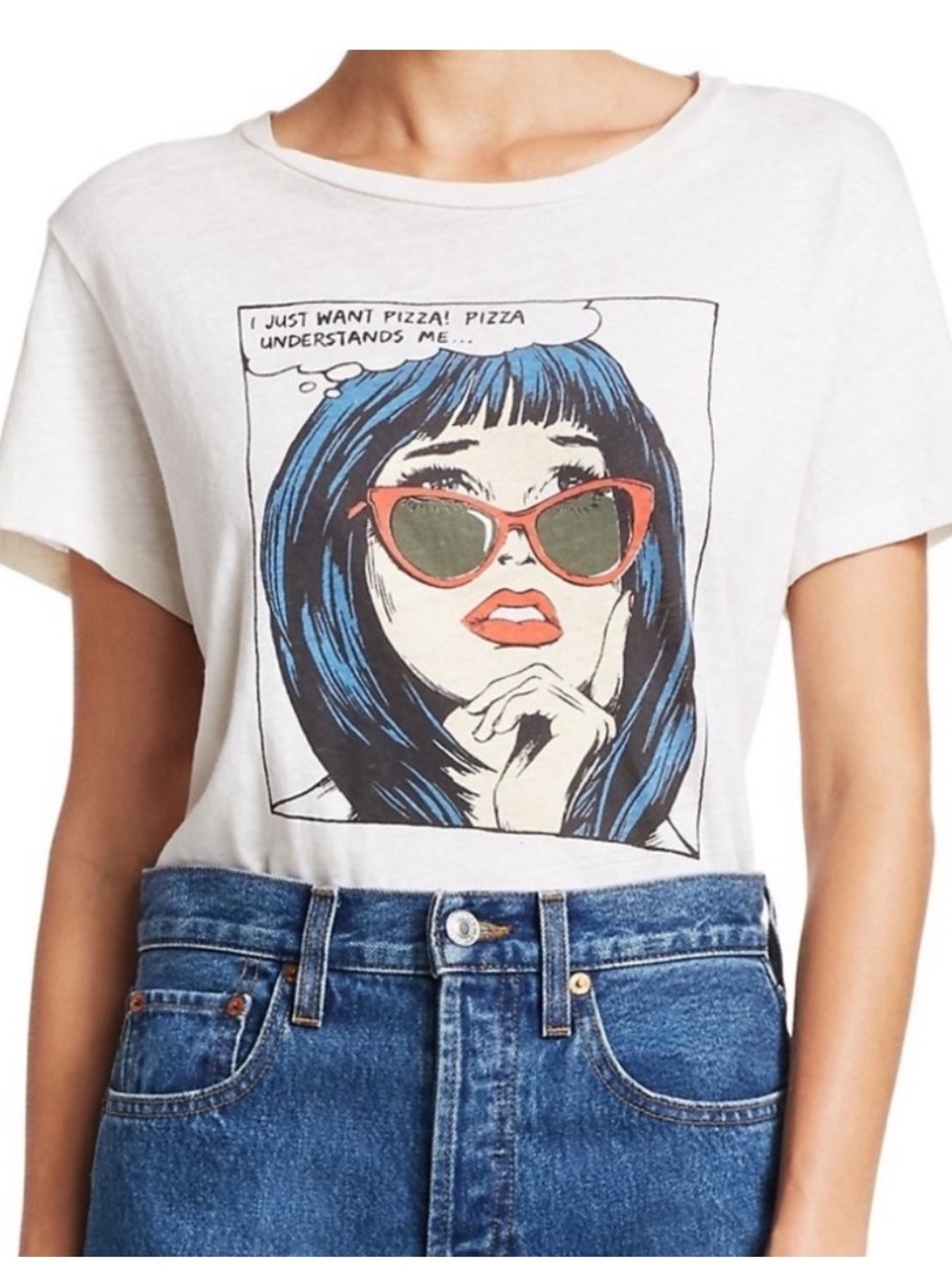 Re/Done "I Just Want Pizza" Classic Tee in Vintage White Size XS